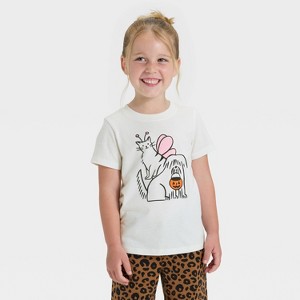 Toddler Girls' Short Sleeve Halloween Graphic T-Shirt - Cat & Jack™ Cream - 1 of 4