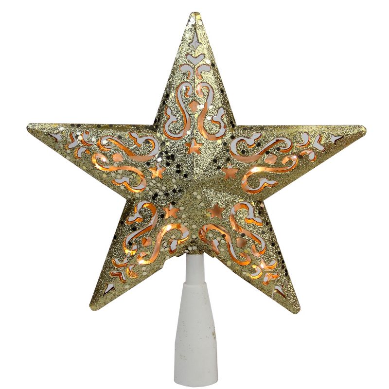 Northlight 8.25" Gold Glitter Star Christmas Tree Topper - Clear Lights, 1 of 5