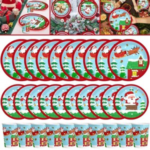 30Pcs Christmas Party Tableware Set 7 and 9 Inch Elk Claus Paper Plates 3.5 Inch Paper Cup Cute Xmas Disposable Cups for Xmas Holiday Dinner Supplies - 1 of 4