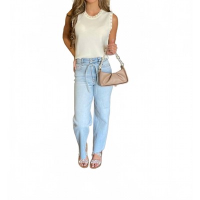 Women's Jeans Ella High Rise Tie Detail Straight Leg - HIDDEN