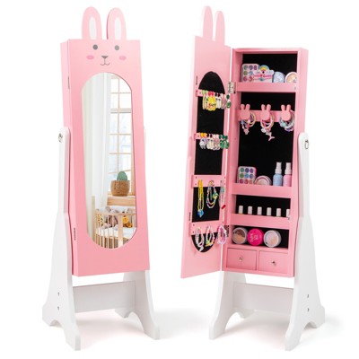 Infans Kids Jewelry Cabinet Standing Children Jewelry Organizer w/Full-Length Mirror