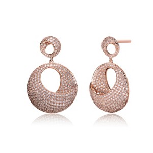 Guili Sterling Silver Round Cubic Zirconia Earrings, Featuring Overlap or Heavy Designs in Silver or Rose Plating for Bold, Elegant Style - 1 of 3