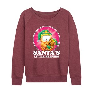 Women's - Garfield - Santas Little Helpers Lightweight French Terry Wide Neck Long Sleeve Shirt - 1 of 4