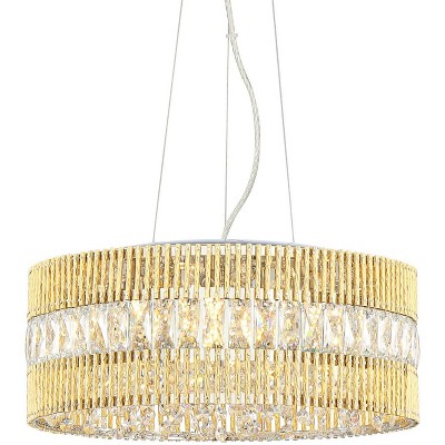 Possini Euro Design French Gold Drum Pendant Chandelier 16" Wide Modern LED Clear Crystal Fixture Dining Room House Foyer Kitchen