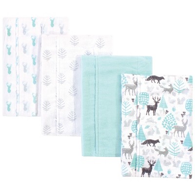 Hudson Baby Infant Cotton Flannel Burp Cloths 4pk, Linocut Woodland Neutral, One Size