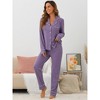 cheibear Women's Chest Pocket Long Sleeve Button Down Top with Pants Pajama Sets - 2 of 4