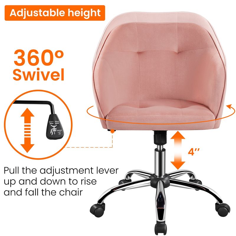 Yaheetech Velvet Desk Chair for Home Office, Soft Height Adjustable 360° Swivel Computer Chair, 5 of 10