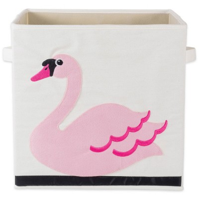White and Pink Fabric Collapsible Swan Storage Cube