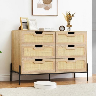 Whizmax Rattan Dresser, 6-Drawer Tall Dresser for Bedroom, Storage Dresser Organizer Units for Closet Living Room Hallway Entryway