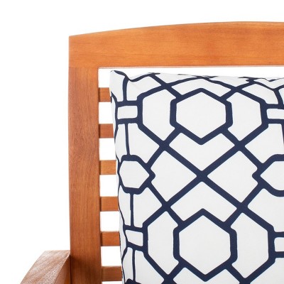 Natural Eucalyptus 3-Piece Bar Height Bistro Set with Navy Cushions