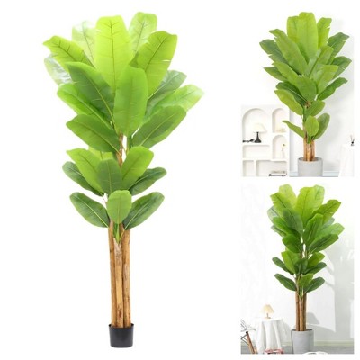 Artificial Banana Tree,Fake Banana Tree with 10 Large Leaves and Natural Bark,Free Maintenance,Greenery Potted Plant for Home Office Decor