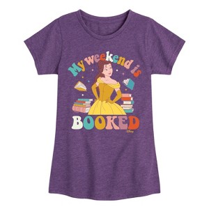 Girls' - Disney Princess - My Weekend Is Booked Belle Fitted Short Sleeve Graphic T-Shirt - 1 of 4