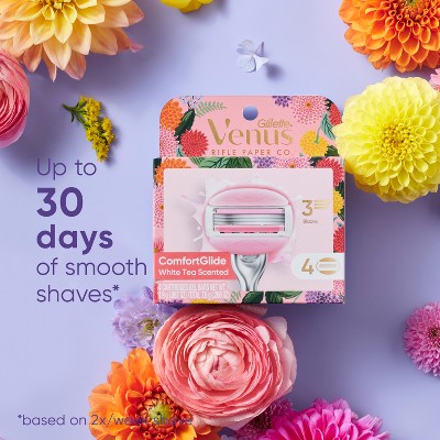 Venus + Rifle Paper Co. ComfortGlide White Tea 3-Blade Women's Razor Blade Refills - 4ct