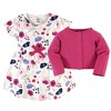 Touched by Nature Baby and Toddler Girl Organic Cotton Dress and Cardigan 2pc Set, Pink Botanical, 2 Toddler - 2 of 4