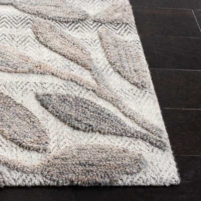 Beige and Gray Handmade Wool Botanical Area Rug, 5' x 8'