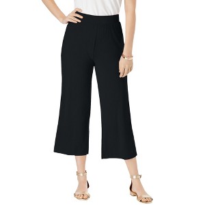 Jessica London Women's Plus Size Everyday Stretch Knit Wide Leg Crop Pant - 1 of 4
