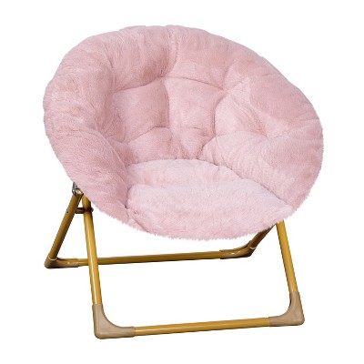 Emma And Oliver Kid s 23 Folding Saucer Chair With Cozy Faux Fur Upholstery In Blush With Soft Gold Metal Frame For Bedrooms Play Rooms And More Target