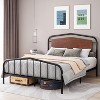 Metal Bed Frame with Wooden Headboard Wrought Iron Metal Platform Bed Frame No-Squeak Under Bed Storage No Box Spring Required Easy Assembly for Bedr - 2 of 4