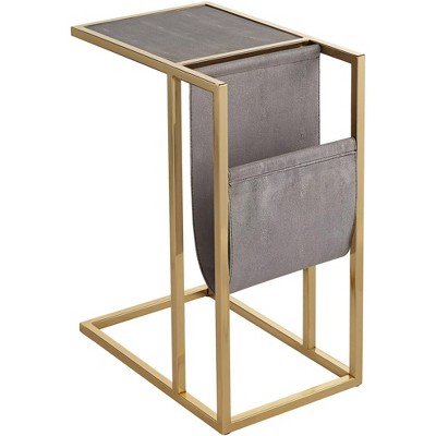 55 Downing Street Kingsroad 19" Wide Gold and Gray Accent Table with Magazine Holder