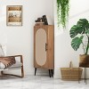 Walnut Small Corner Cabinet with Rattan Door, Short Freestanding 2-Tier Corner Storage Organizer for Small Spaces - Panipeachy - 2 of 4
