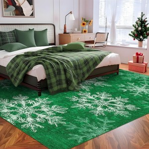 Christmas Area Rug, Snowflake Print Washable Throw Carpet with Non Slip Backing, Low Pile Stain Resistant Floor Mat for Living Room, Bedroom - 1 of 4