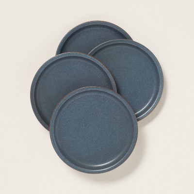 4pk Modern Rim Stoneware Appetizer Plate Set Sterling Blue - Hearth & Hand™ with Magnolia