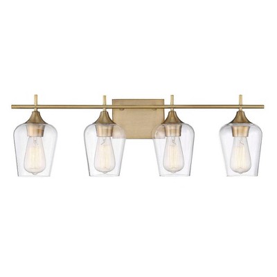 Warm Brass 4-Light Vanity Fixture with Clear Glass Shades