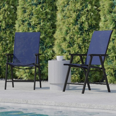 Navy and Black Powder-Coated Steel Outdoor Sling Chair Set