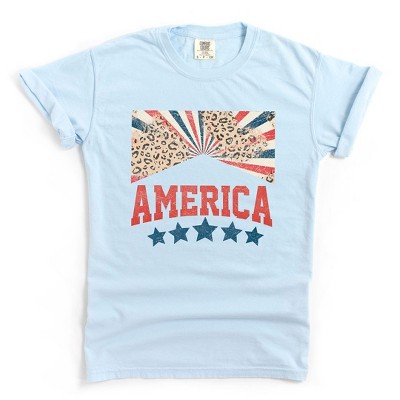 Simply Sage Market Women's America Stars Leopard Short Sleeve Garment Dyed Tee