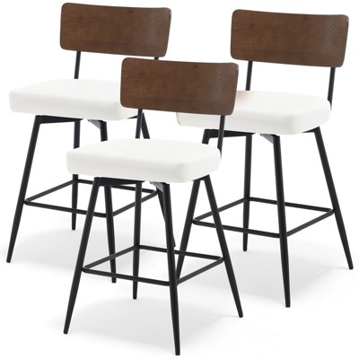 Bekrvio 26" Counter Height Swivel Bar Stools Set of 2/3 - Upholstered Faux Leather, Wood Backs & Metal Legs, Counter Stools for Kitchen Island