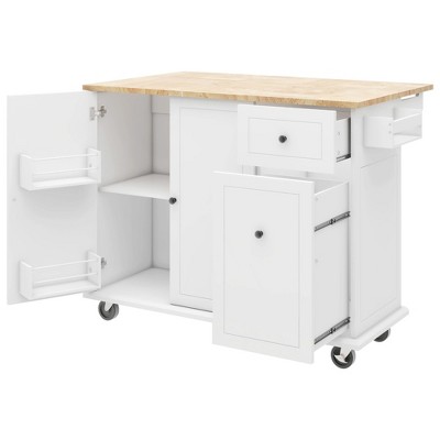 NicBex Lilian Kitchen Island with Internal Storage Rack and 3 Tier Pull Out Cabinet Organizer White