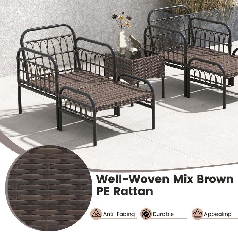 Costway 5 PCS Patio Conversation Set Outdoor Wicker Chair Set with Ottomans & Coffee Table, 4 of 11