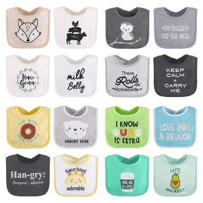 The Peanutshell Unisex Terry Bibs, 16 Pack for Feeding, Teething, or Drooling|Neutrals