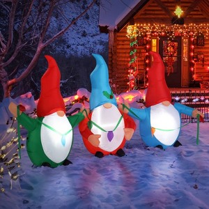 Angel Sar 6.6FT Inflatable Christmas Gnomes, 3 Elf Set with LED Lights, Funny Blow Up Yard Decor for Holiday Party Indoor Outdoor Use - 1 of 4