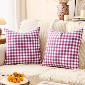 Throw Pillow Covers 18x18 Set of 2, Outdoor Buffalo Plaid Decorative 18 x 18 Couch Pillows, Farmhouse Lavender Checkered Throw Pillow Covers - 1 of 3