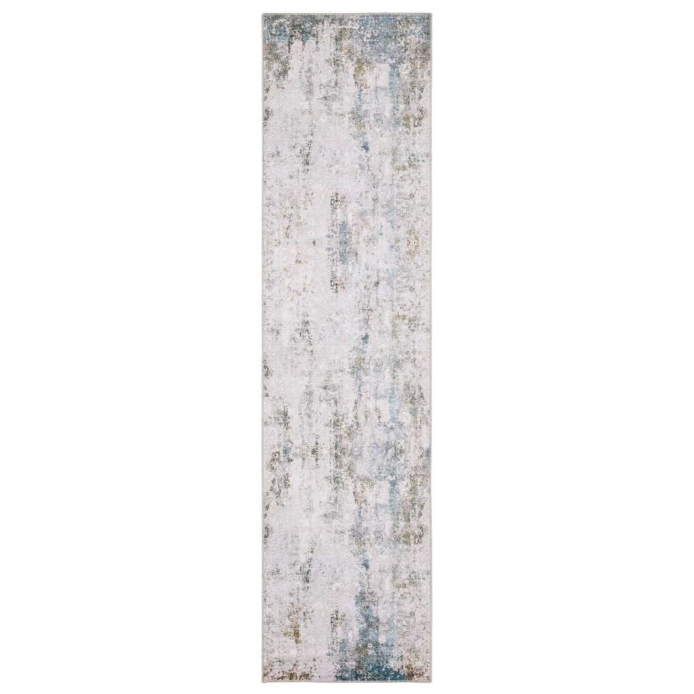 2'x8' Micah Washable Faded Oriental Indoor Area Rug Ivory/Blue - Captiv8e Designs