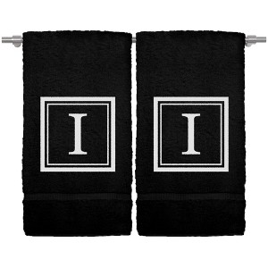 BC BARE COTTON Monogrammed Hand Towel, 100% Turkish Cotton - Set of 2 - Black - White Square - 1 of 1