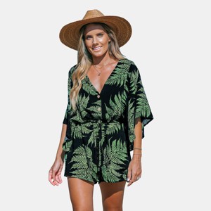 Women's Tropical Leaf Print Beach Romper - Cupshe - 1 of 4