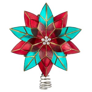 Kurt Adler 9.5-Inch UL 10-Light Red & Green Poinsettia Treetop - 1 of 4