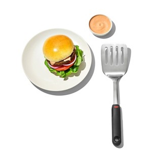 OXO Stainless Steel Turner Black: Soft-Grip Handle, Dishwasher-Safe, Slotted Cooking Spatula, 12.9" Length - 1 of 4
