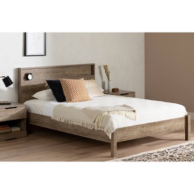 Weathered Oak Queen Platform Bed with Slats and Headboard