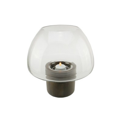 Northlight 9.75" Transparent Glass Pillar Candle Holder with Wooden Base