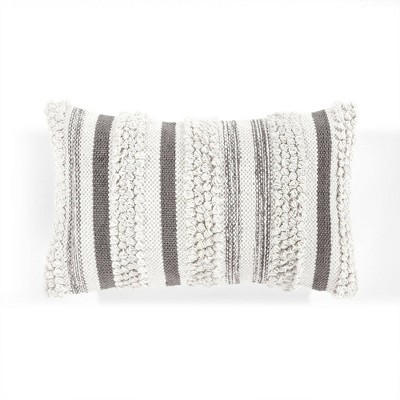 13"x20" Oversize Bria Striped Family-Friendly Lumbar Throw Pillow Cover Gray - Lush Décor