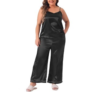 Agnes Orinda Women's Satin Plus Size Cami Top and Pants with Pockets 2 Piece Pajama Sets - 1 of 4