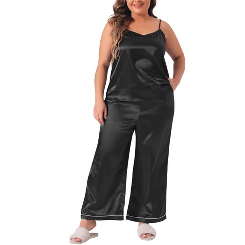 Agnes Orinda Women's Satin Plus Size Cami Top and Pants with Pockets 2 Piece Pajama Sets - image 1 of 4