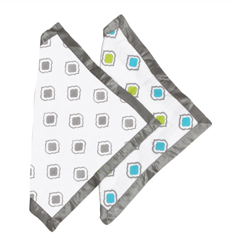 Bacati - Moroccan Tiles Aqua/Lime/Gray Muslin 2 pc Security Blankets, 2 of 10