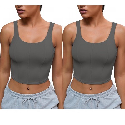 INSPIRE CHIC 2 Pcs Women's U Back Longline Padded Sports Bra Cami Crop Workout Fitness Tank Top with Built-in Bras