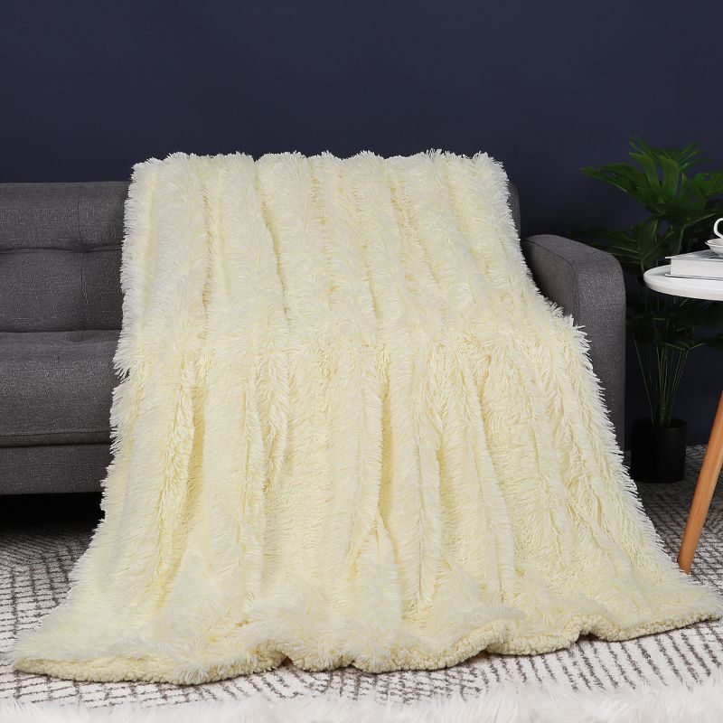 PiccoCasa Luxury Soft Fluffy Shaggy Faux Fur Bed Blanket 1 Pc, 3 of 6