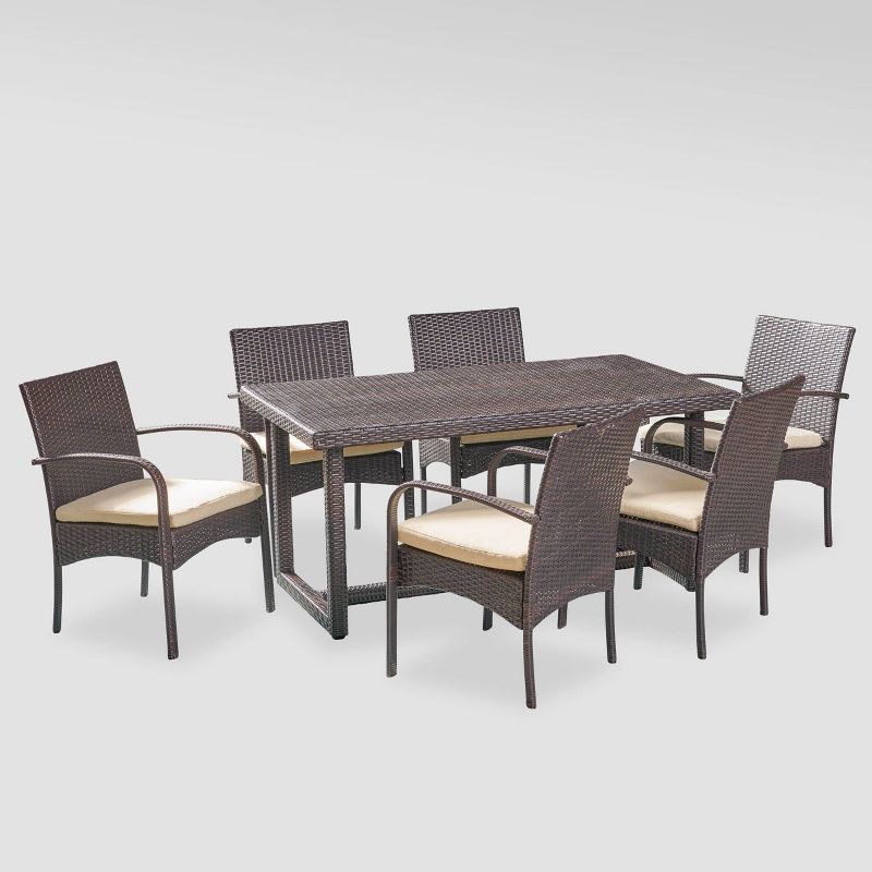 Harlowe 7pc Wicker Dining Set - Brown/Cream - Christopher Knight Home, 3 of 7