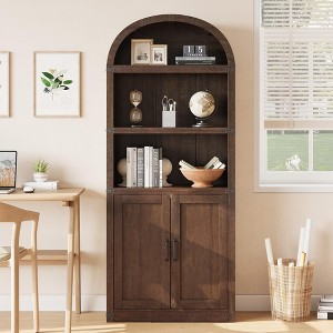 GustoWave Farmhouse Wooden Arched Bookshelf with Metal Corner Protection, 5-Shelf Tall 71'' Display Storage Rack for Home Office - 1 of 4